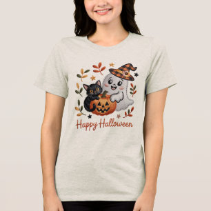 Cute Halloween T-Shirt – Whimsical Embroidery Tri-Blend Shirt