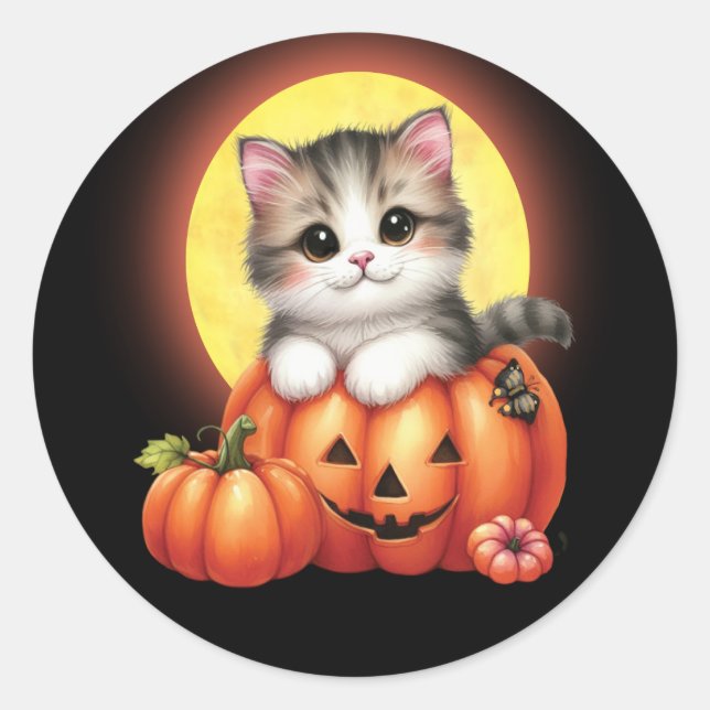 Cute Halloween Tabby Kitten Stickers (Front)