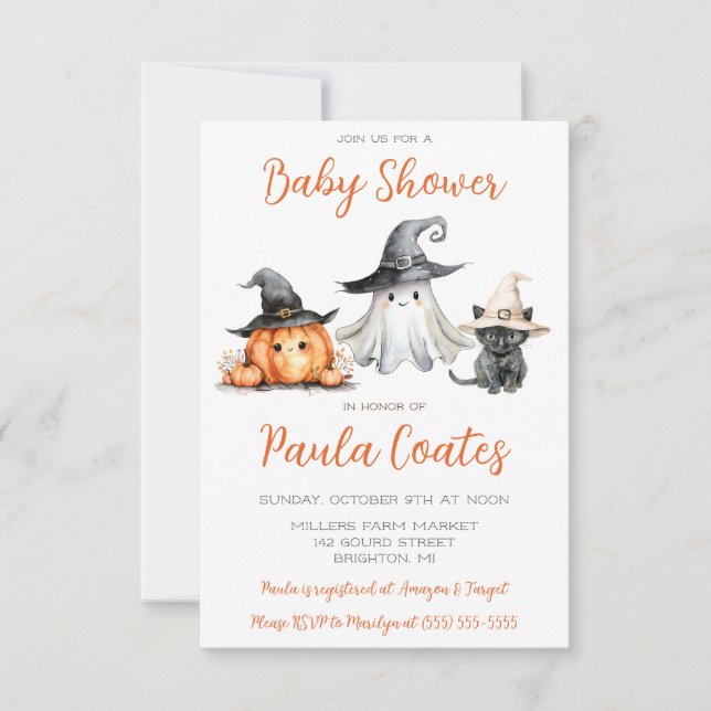 Cute Halloween Themed Baby Shower  Invitation (Front)