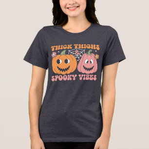 Cute Halloween Thick Thighs Spooky Vibes Pumpkins Tri-Blend Shirt