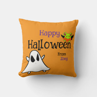 Cute Halloween Throw Pillow with ghostie and frog 