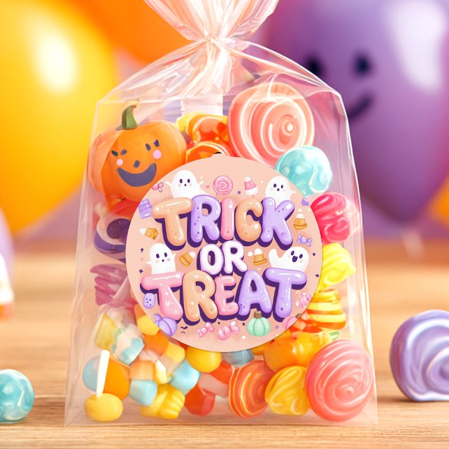 Cute Halloween "Trick or Treat" Classic Round Sticker (Creator Uploaded)