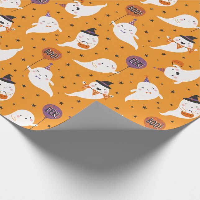Cute Halloween Trick or Treat Ghosts Wrapping Paper (Corner)