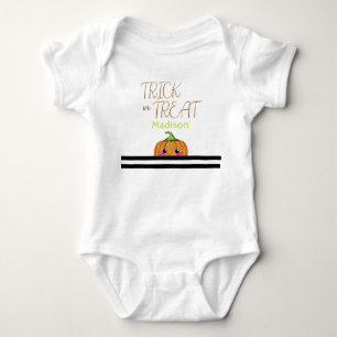 Cute Halloween Trick or Treat Glitter Pumpkin Name Baby Bodysuit