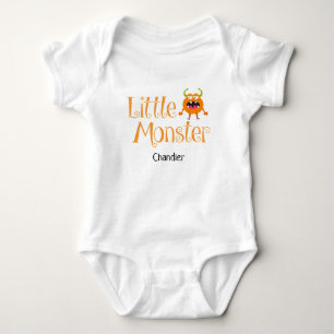 Cute Halloween Trick or Treat Little Monster Name Baby Bodysuit