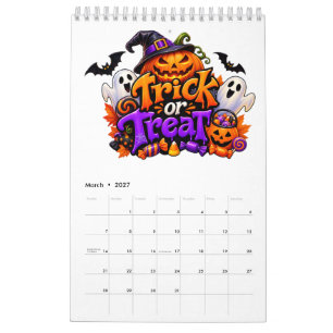Cute Halloween Trick or Treat Pumpkin Ghost Calendar