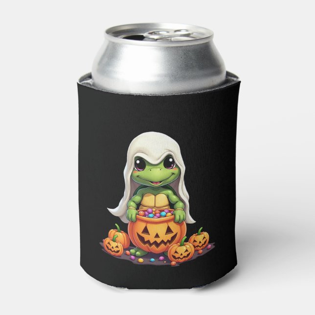 Cute Halloween Turtle Ghost with Candy (1) Can Cooler (Can Front)