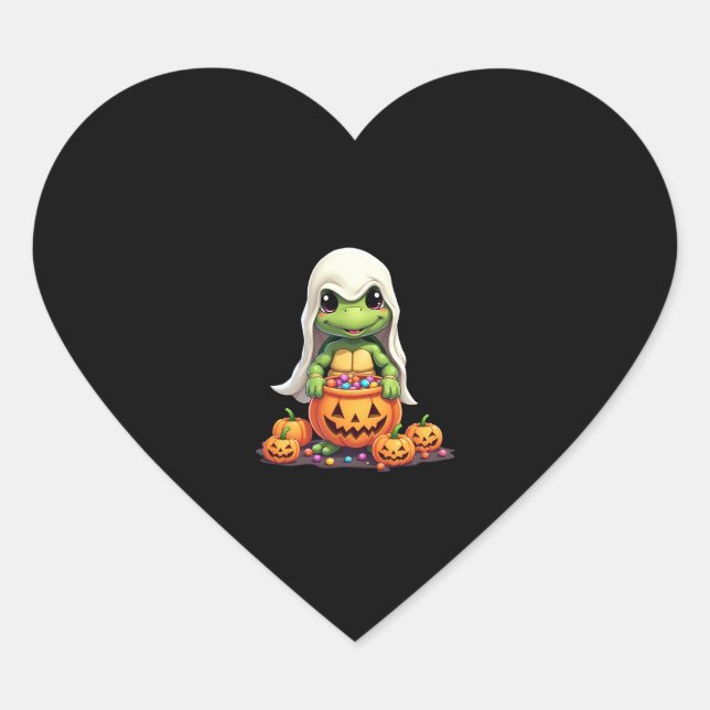 Cute Halloween Turtle Ghost with Candy (1) Heart Sticker (Front)