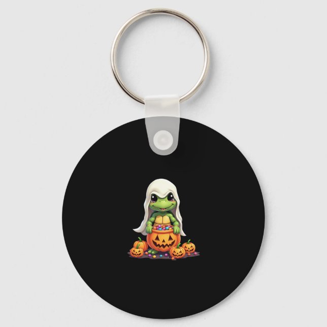 Cute Halloween Turtle Ghost with Candy (1) Key Ring (Front)