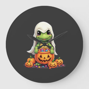 Cute Halloween Turtle Ghost with Candy (1) Large Clock