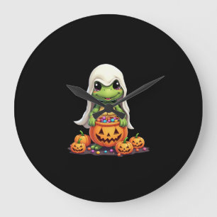 Cute Halloween Turtle Ghost with Candy (1) Large Clock