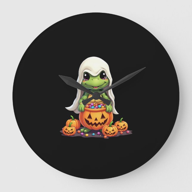 Cute Halloween Turtle Ghost with Candy (1) Large Clock (Front)