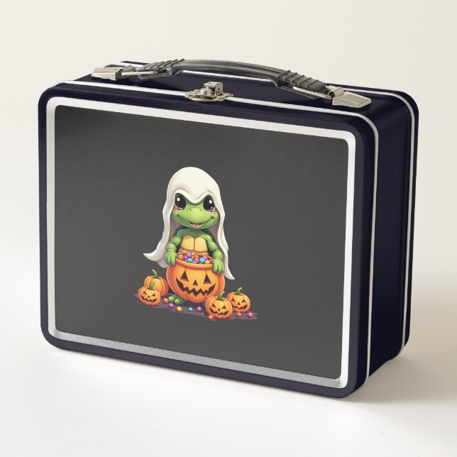 Cute Halloween Turtle Ghost with Candy (1) Metal Lunch Box (Front)