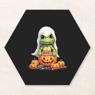 Cute Halloween Turtle Ghost with Candy (1) Paper Coaster