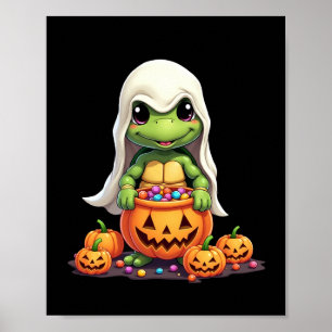 Cute Halloween Turtle Ghost with Candy (1) Poster