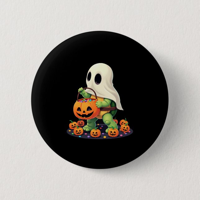 Cute Halloween Turtle Ghost with Candy (2) 6 Cm Round Badge (Front)