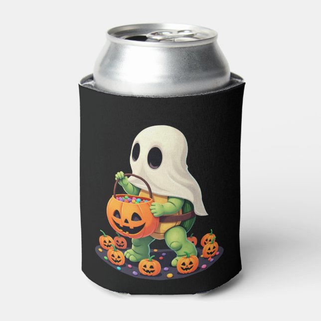 Cute Halloween Turtle Ghost with Candy (2) Can Cooler (Can Front)