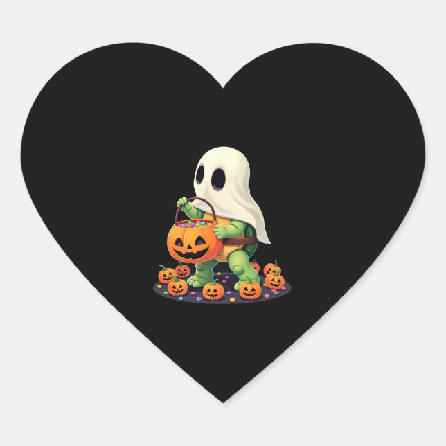 Cute Halloween Turtle Ghost with Candy (2) Heart Sticker (Front)