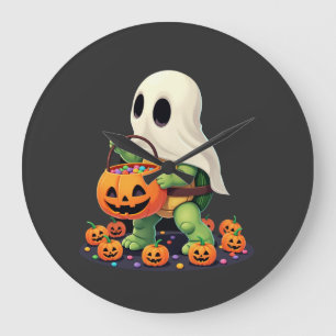 Cute Halloween Turtle Ghost with Candy (2) Large Clock