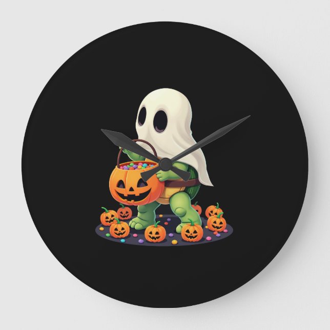 Cute Halloween Turtle Ghost with Candy (2) Large Clock (Front)