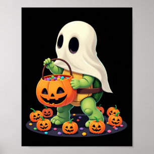Cute Halloween Turtle Ghost with Candy (2) Poster