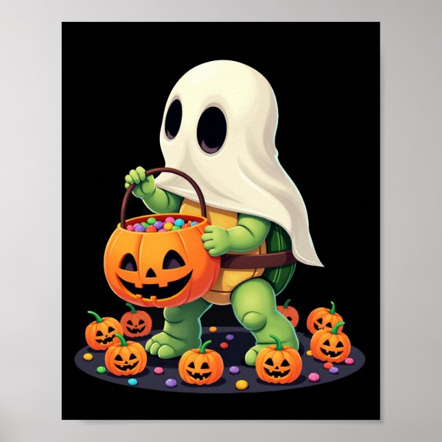 Cute Halloween Turtle Ghost with Candy (2) Poster (Front)
