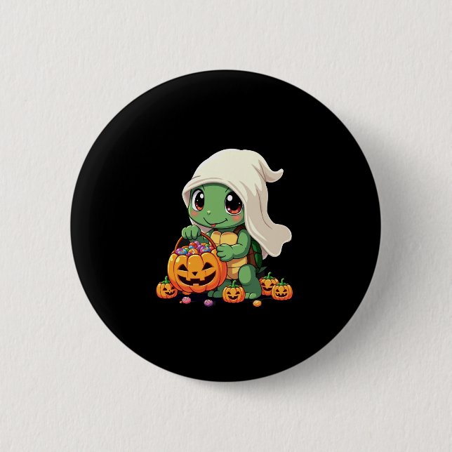 Cute Halloween Turtle Ghost with Candy (3) 6 Cm Round Badge (Front)