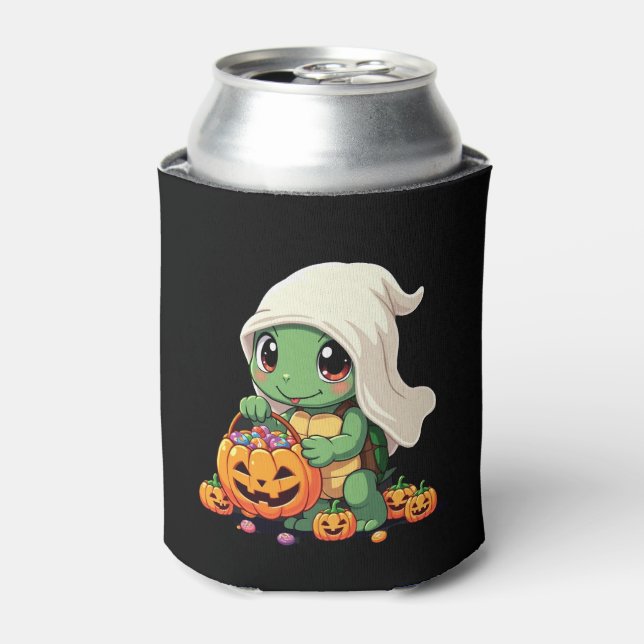 Cute Halloween Turtle Ghost with Candy (3) Can Cooler (Can Front)