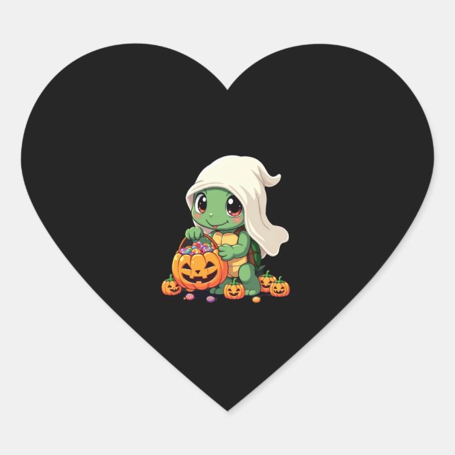 Cute Halloween Turtle Ghost with Candy (3) Heart Sticker (Front)