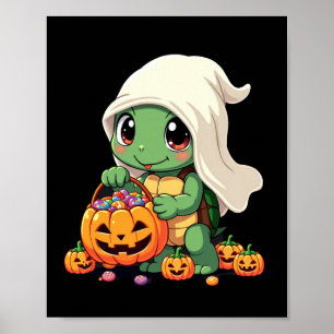 Cute Halloween Turtle Ghost with Candy (3) Poster