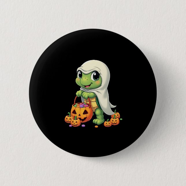 Cute Halloween Turtle Ghost with Candy (4) 6 Cm Round Badge (Front)