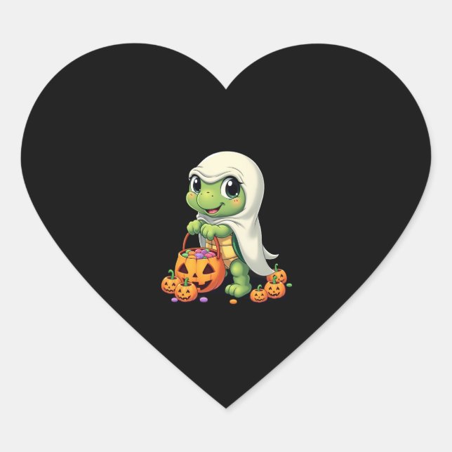 Cute Halloween Turtle Ghost with Candy (4) Heart Sticker (Front)