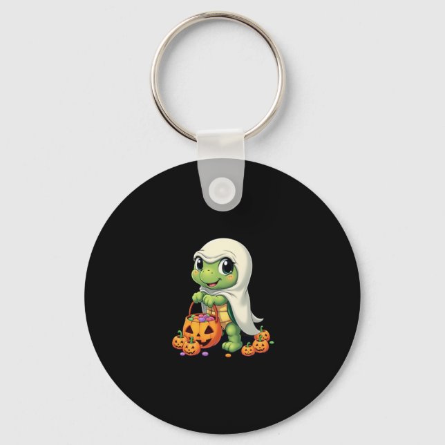 Cute Halloween Turtle Ghost with Candy (4) Key Ring (Front)