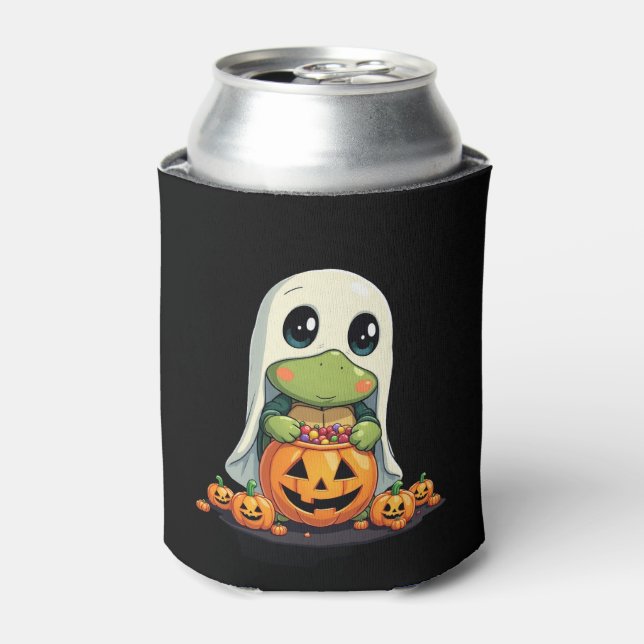 Cute Halloween Turtle Ghost with Candy (5) Can Cooler (Can Front)