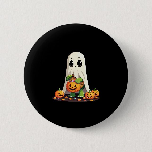 Cute Halloween Turtle Ghost with Candy (6) 6 Cm Round Badge (Front)