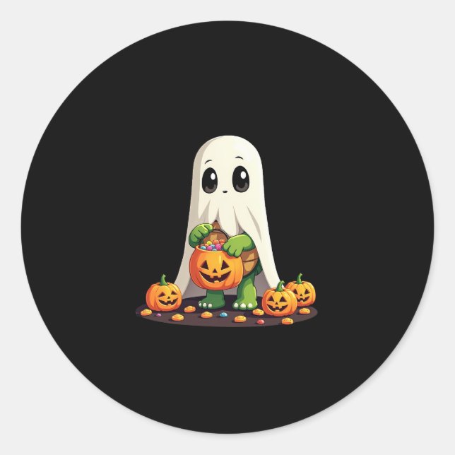 Cute Halloween Turtle Ghost with Candy (6) Classic Round Sticker (Front)