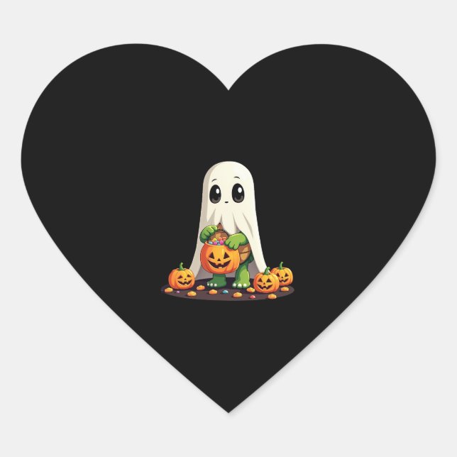 Cute Halloween Turtle Ghost with Candy (6) Heart Sticker (Front)
