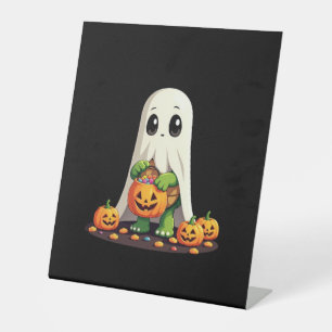 Cute Halloween Turtle Ghost with Candy (6) Pedestal Sign