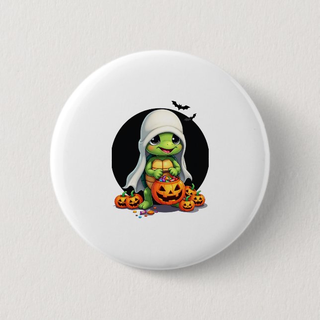 Cute Halloween Turtle Ghost with Candy (7) 6 Cm Round Badge (Front)