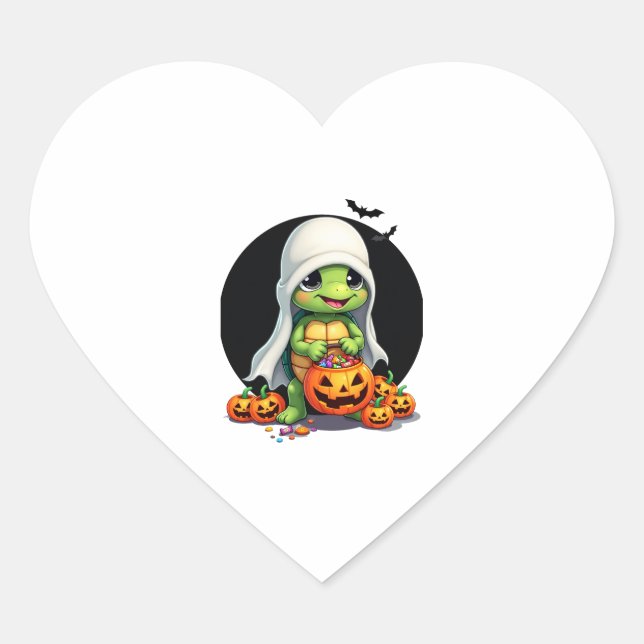 Cute Halloween Turtle Ghost with Candy (7) Heart Sticker (Front)