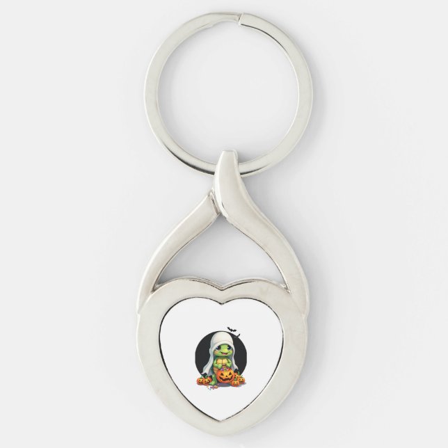 Cute Halloween Turtle Ghost with Candy (7) Key Ring (Front)