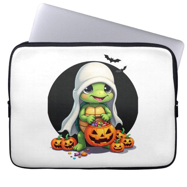 Cute Halloween Turtle Ghost with Candy (7) Laptop Sleeve (Front)