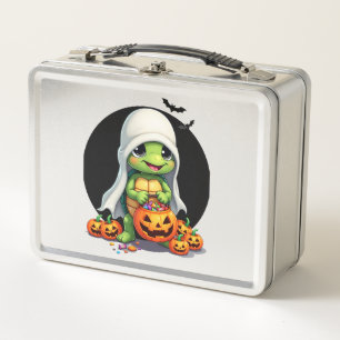 Cute Halloween Turtle Ghost with Candy (7) Metal Lunch Box