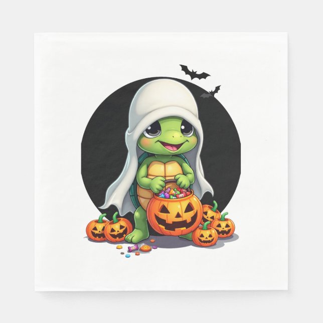 Cute Halloween Turtle Ghost with Candy (7) Napkin (Front)