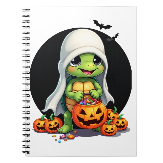 Cute Halloween Turtle Ghost with Candy (7) Notebook (Front)