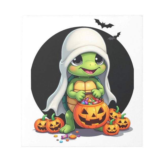 Cute Halloween Turtle Ghost with Candy (7) Notepad (Front)