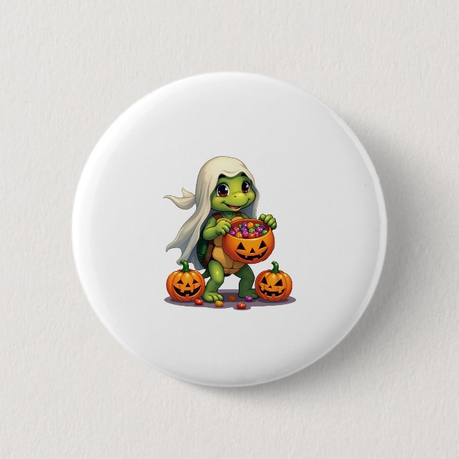 Cute Halloween Turtle Ghost with Candy (8) 6 Cm Round Badge (Front)