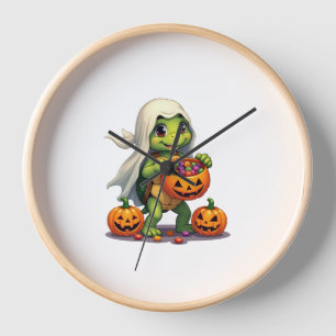 Cute Halloween Turtle Ghost with Candy (8) Clock