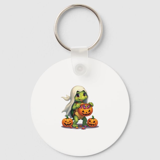 Cute Halloween Turtle Ghost with Candy (8) Key Ring (Front)