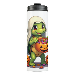 Cute Halloween Turtle Ghost with Candy (8) Thermal Tumbler